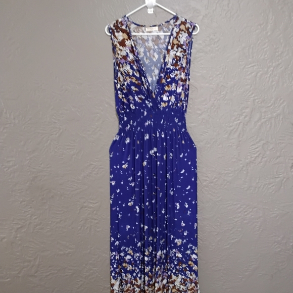 Seven Islands Wome'sWhite and Blue Plunge Neck Sleeveless Maxi Dress Size L - Picture 2 of 11